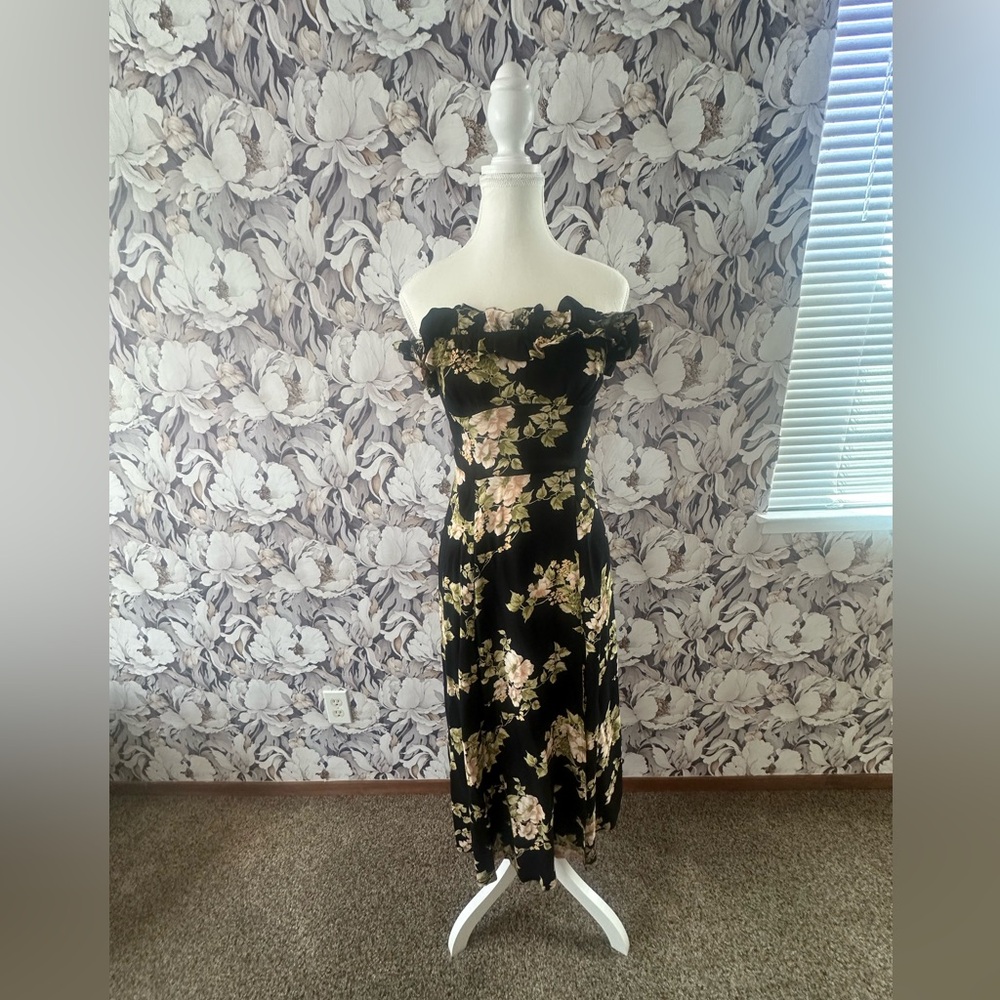 Reformation floral off the shoulder dress